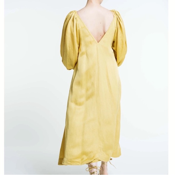 Laude The Label Lupita Balloon Sleeve Satin Maxi Dress in Citrine Sz S/M - Picture 10 of 15